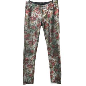 Street Label Los Angeles Coated Jeans Roses Floral Straight Metallic USA Size 32